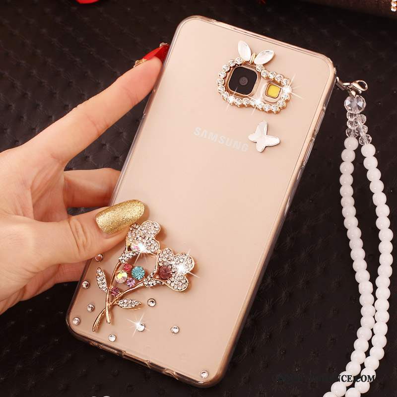 Samsung Galaxy A7 2017 Coque Ornements Suspendus Strass Protection Or Nouveau