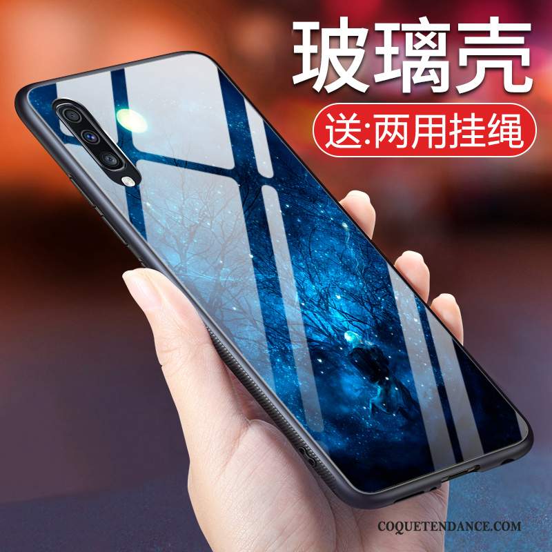 Samsung Galaxy A70 Coque Bleu Fluide Doux Verre Tout Compris Incassable