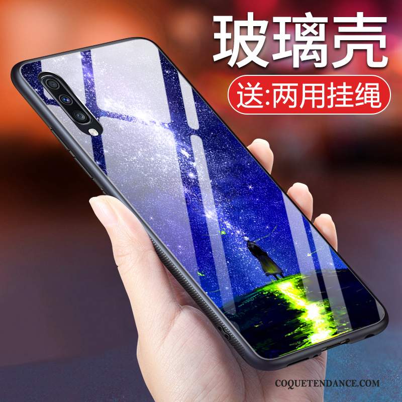 Samsung Galaxy A70 Coque Bleu Fluide Doux Verre Tout Compris Incassable