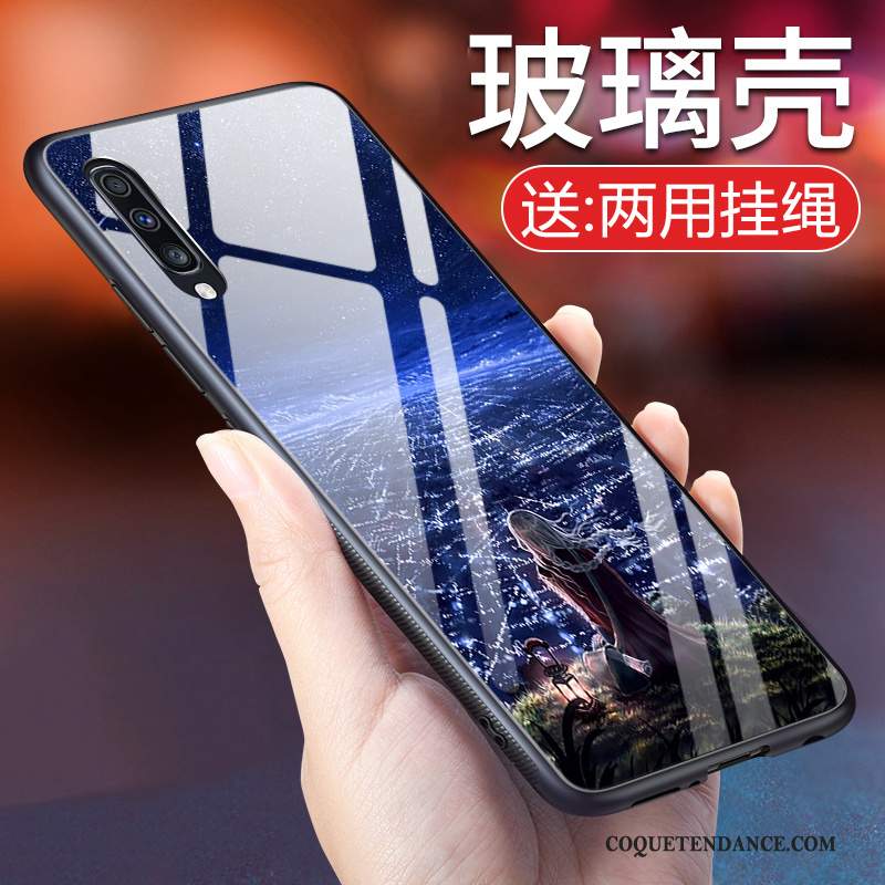 Samsung Galaxy A70 Coque Bleu Fluide Doux Verre Tout Compris Incassable