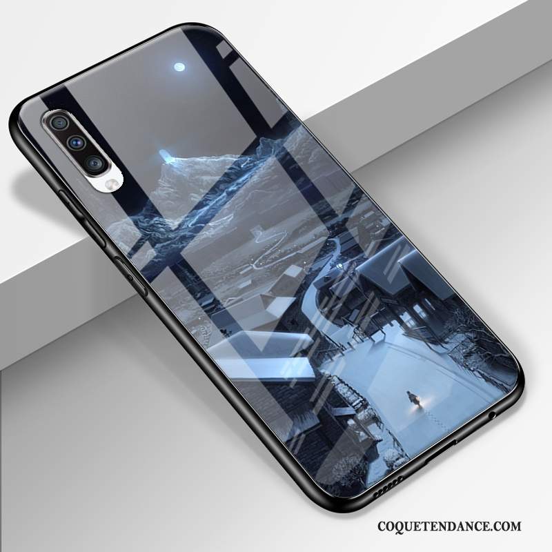 Samsung Galaxy A70 Coque Bleu Étui Miroir Incassable Verre