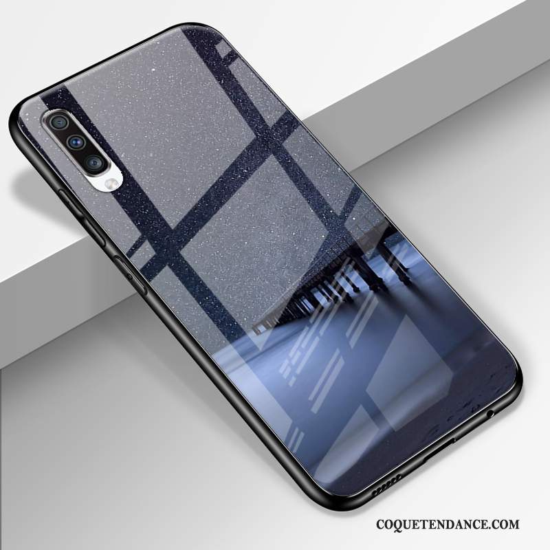 Samsung Galaxy A70 Coque Bleu Étui Miroir Incassable Verre