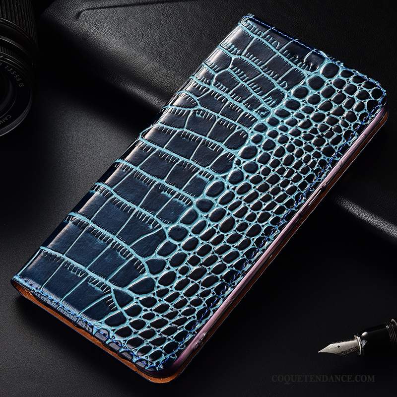 Samsung Galaxy A70 Coque Cuir Véritable De Téléphone Bleu Étui Protection