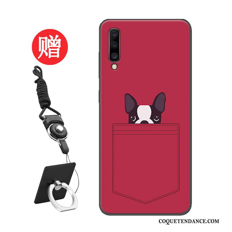 Samsung Galaxy A70 Coque De Téléphone Net Rouge Vent Délavé En Daim Étui