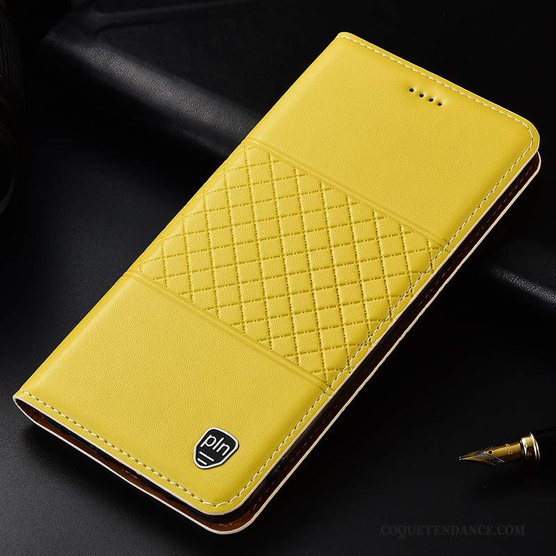 Samsung Galaxy A70 Coque Jaune Luxe Cuir Haut Étui Housse