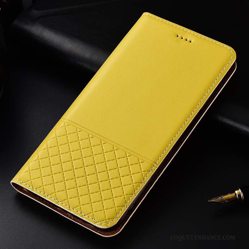 Samsung Galaxy A70 Coque Jaune Luxe Cuir Haut Étui Housse