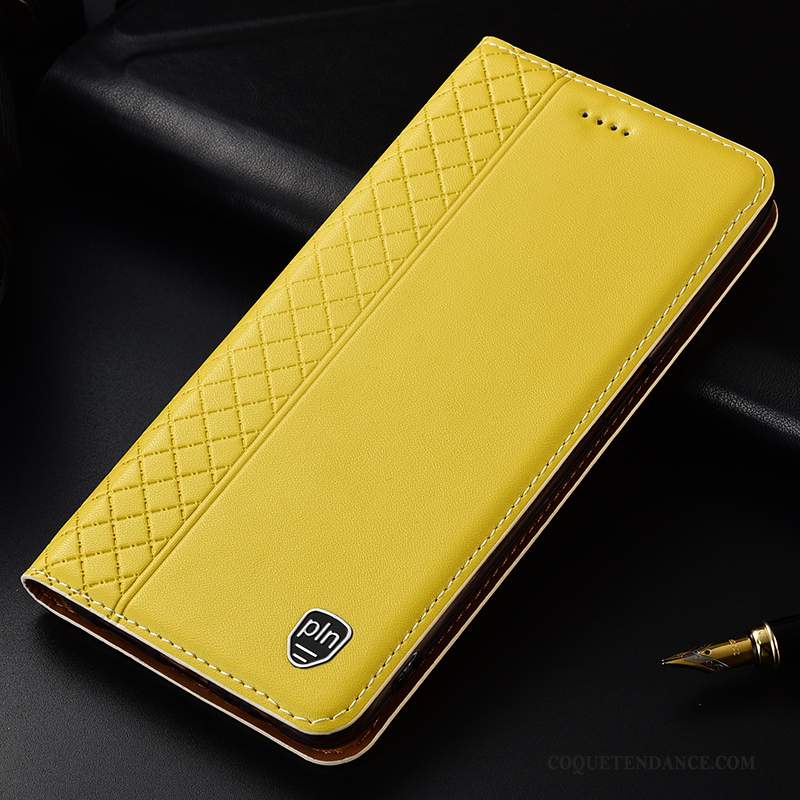 Samsung Galaxy A70 Coque Jaune Luxe Cuir Haut Étui Housse