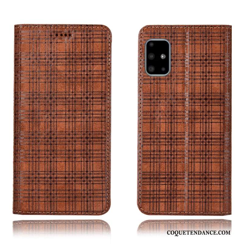 Samsung Galaxy A71 Coque Cuir Véritable Housse De Téléphone Incassable Plaid