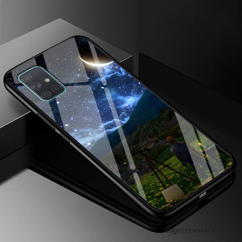 Samsung Galaxy A71 Coque Noir Créatif Personnalisé Marque De Tendance Verre