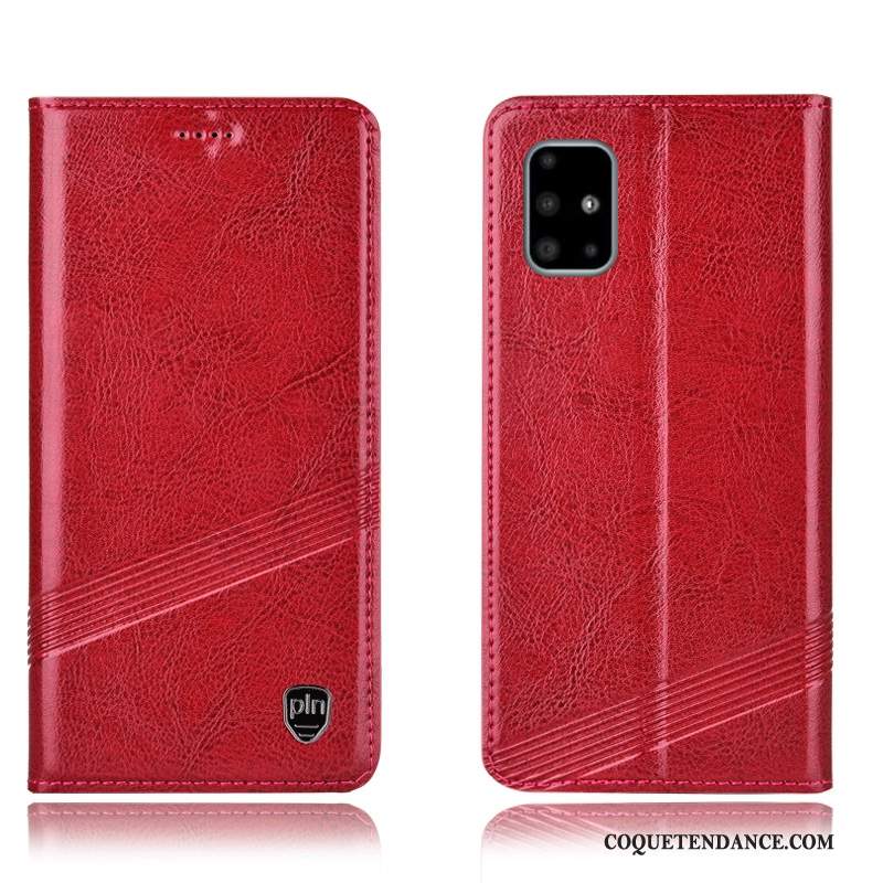 Samsung Galaxy A71 Coque Étui Protection Incassable Cuir Véritable Marron