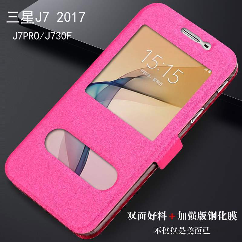 Samsung Galaxy J7 2017 Coque Étui En Cuir Protection Tout Compris De Téléphone Rouge