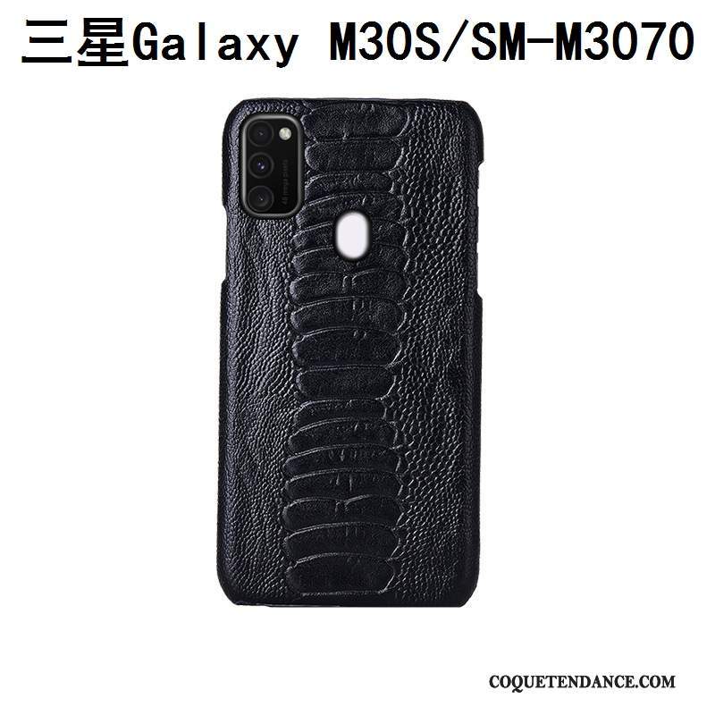 Samsung Galaxy M30s Coque Bleu Protection Oiseau Incassable Cuir Véritable