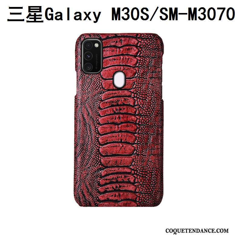 Samsung Galaxy M30s Coque Bleu Protection Oiseau Incassable Cuir Véritable