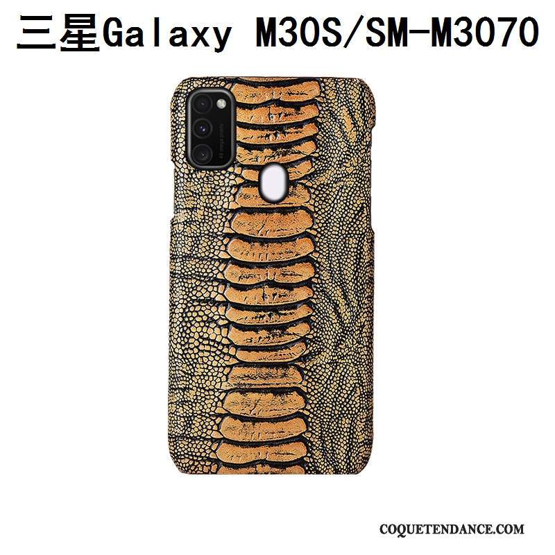 Samsung Galaxy M30s Coque Bleu Protection Oiseau Incassable Cuir Véritable