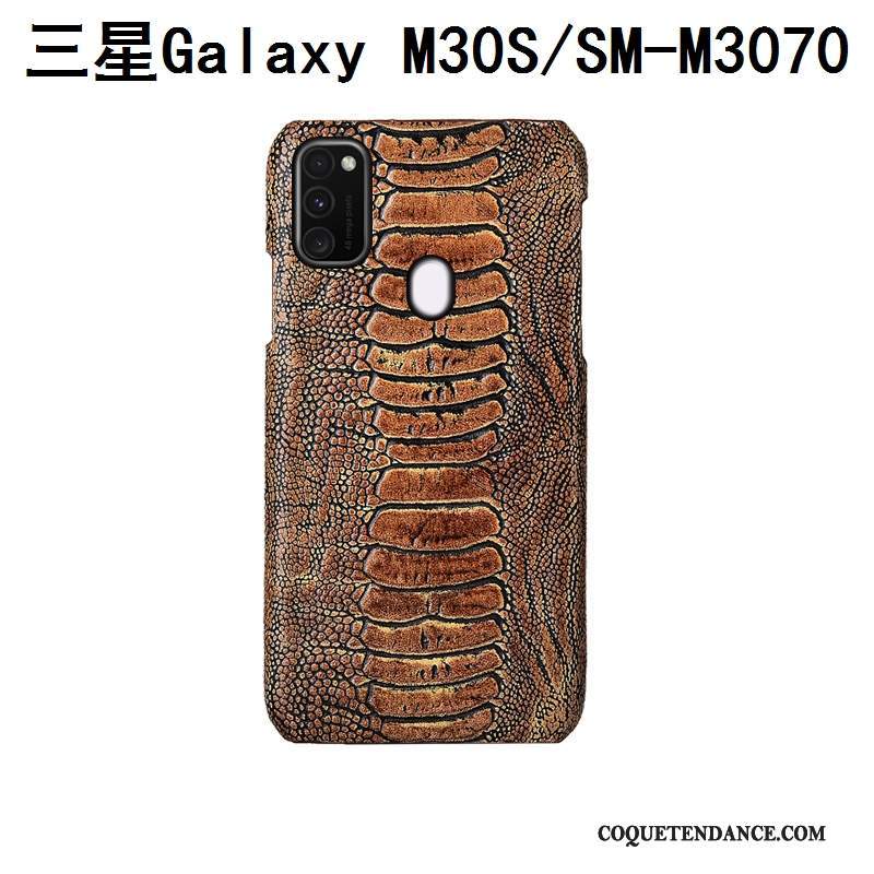 Samsung Galaxy M30s Coque Bleu Protection Oiseau Incassable Cuir Véritable