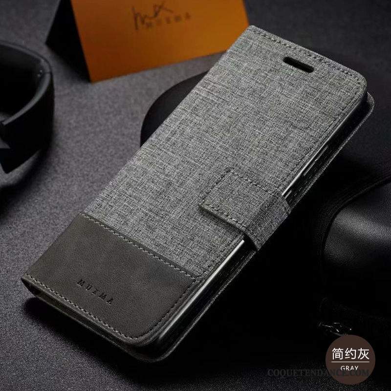 Samsung Galaxy M30s Coque Housse Étui En Cuir De Téléphone Tissu Gris