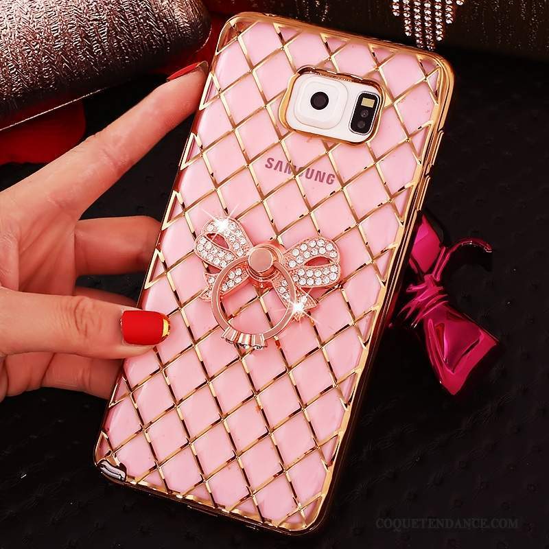 Samsung Galaxy Note 5 Coque Protection Strass Rose Anneau Silicone