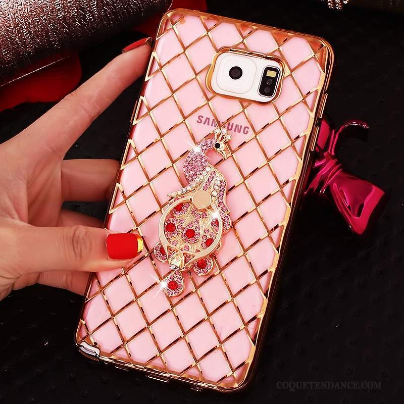 Samsung Galaxy Note 5 Coque Protection Strass Rose Anneau Silicone