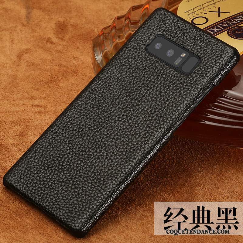 Samsung Galaxy Note 8 Coque Cuir Véritable Protection Border Étui En Cuir Noir