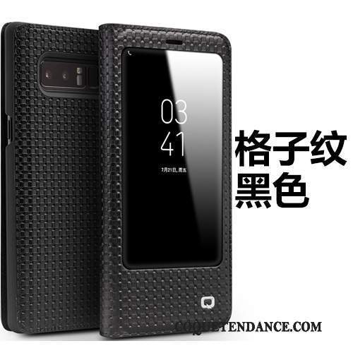 Samsung Galaxy Note 8 Coque Noir Étui En Cuir De Téléphone Clamshell Cuir Véritable