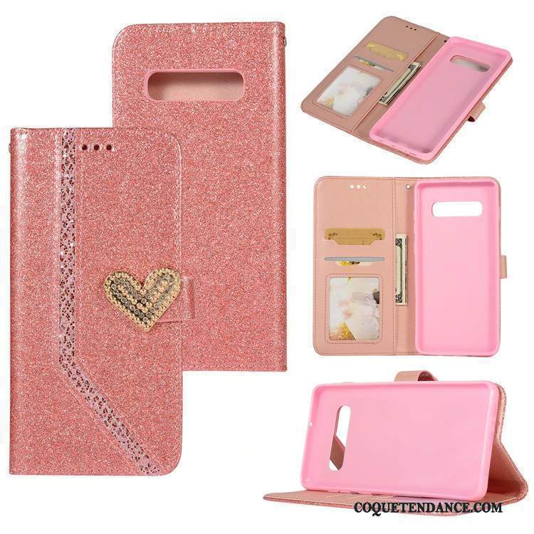 Samsung Galaxy S10+ Coque Housse Carte De Téléphone Étui En Cuir Rose