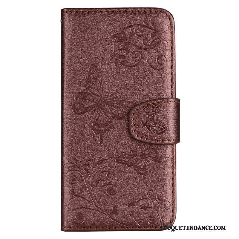 Samsung Galaxy S10+ Coque Marron Fleurs De Papillons Carte Étui Incassable