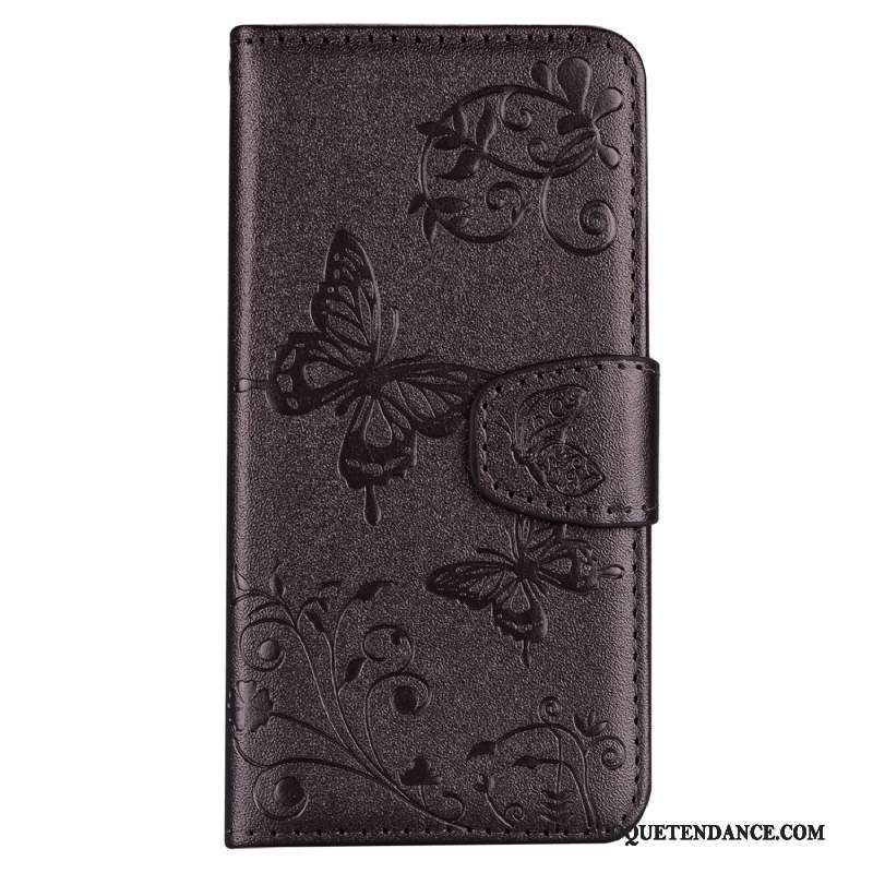 Samsung Galaxy S10+ Coque Marron Fleurs De Papillons Carte Étui Incassable