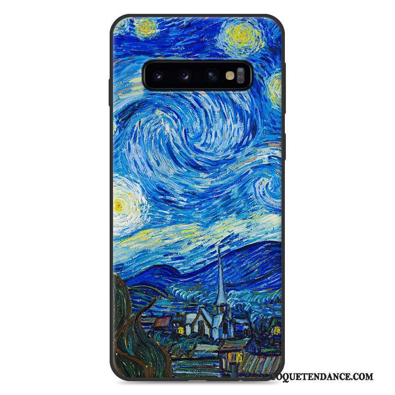 Samsung Galaxy S10+ Coque Silicone Peinture Protection De Téléphone Bleu