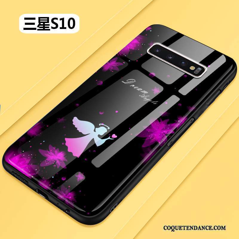 Samsung Galaxy S10 Coque Tout Compris Créatif Noir Fleur Verre