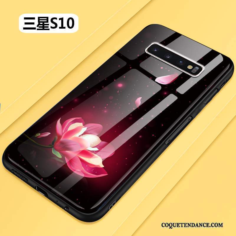 Samsung Galaxy S10 Coque Tout Compris Créatif Noir Fleur Verre