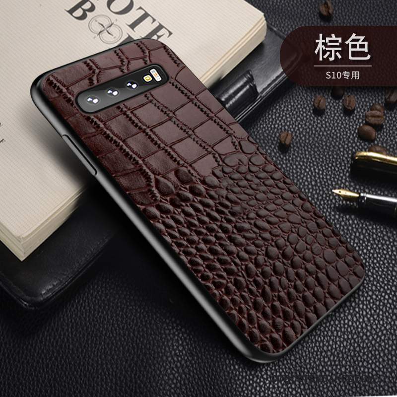 Samsung Galaxy S10+ Coque Vin Rouge Support Cuir Véritable Magnétisme Marque De Tendance