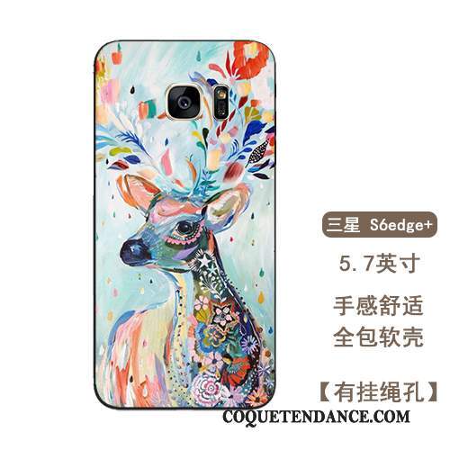 Samsung Galaxy S6 Edge + Coque Fluide Doux Multicolore Fleur Étui Cerf