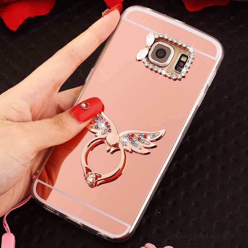 Samsung Galaxy S6 Edge Coque Miroir Fluide Doux Rose Étui Protection