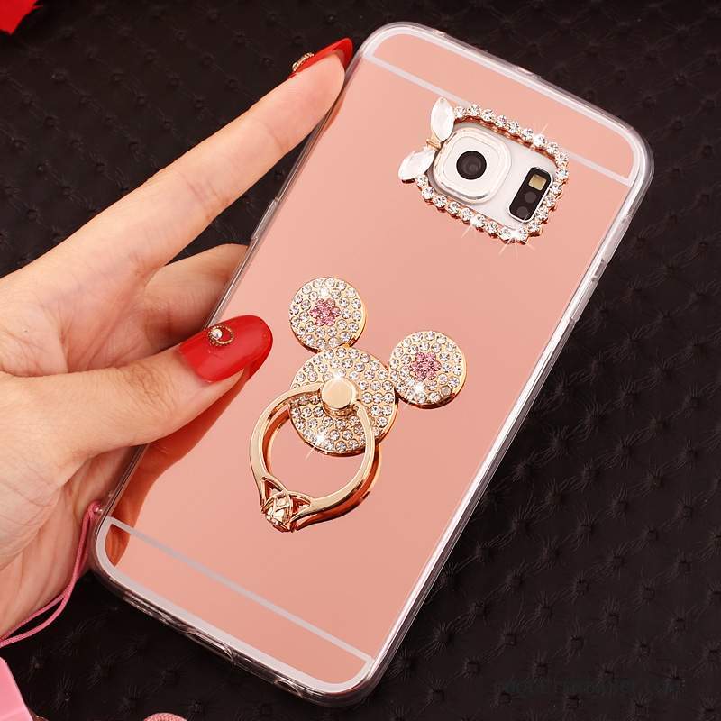 Samsung Galaxy S6 Edge Coque Miroir Fluide Doux Rose Étui Protection