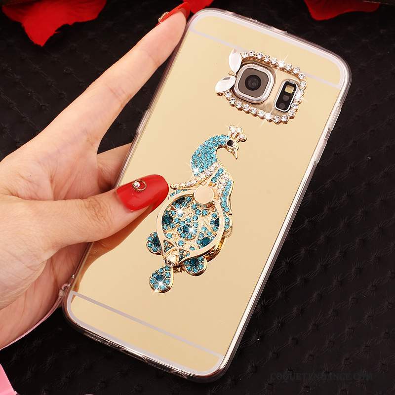 Samsung Galaxy S6 Edge Coque Miroir Fluide Doux Rose Étui Protection