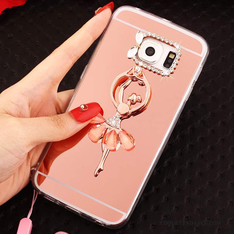 Samsung Galaxy S6 Edge Coque Miroir Fluide Doux Rose Étui Protection