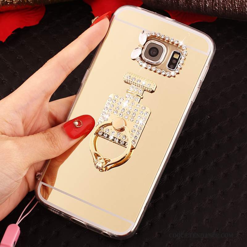 Samsung Galaxy S6 Edge Coque Miroir Fluide Doux Rose Étui Protection