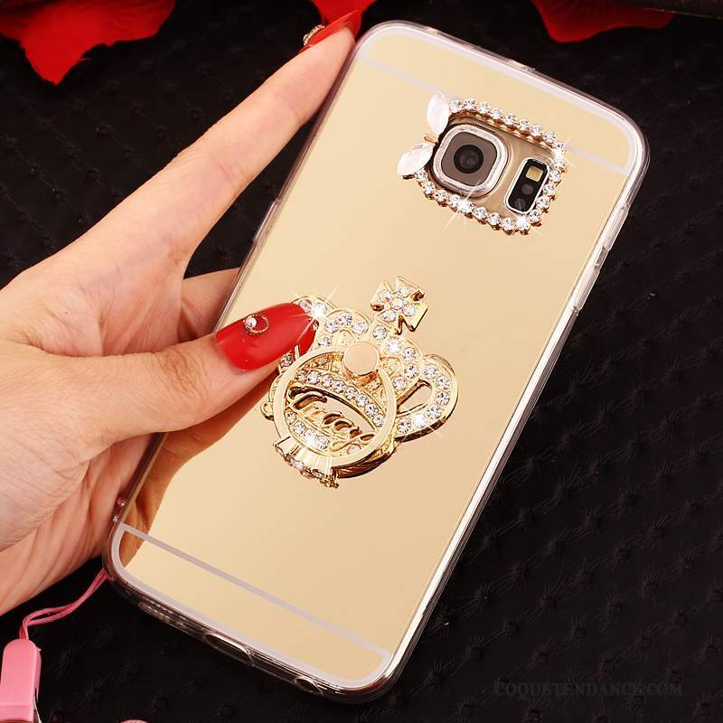 Samsung Galaxy S6 Edge Coque Miroir Fluide Doux Rose Étui Protection