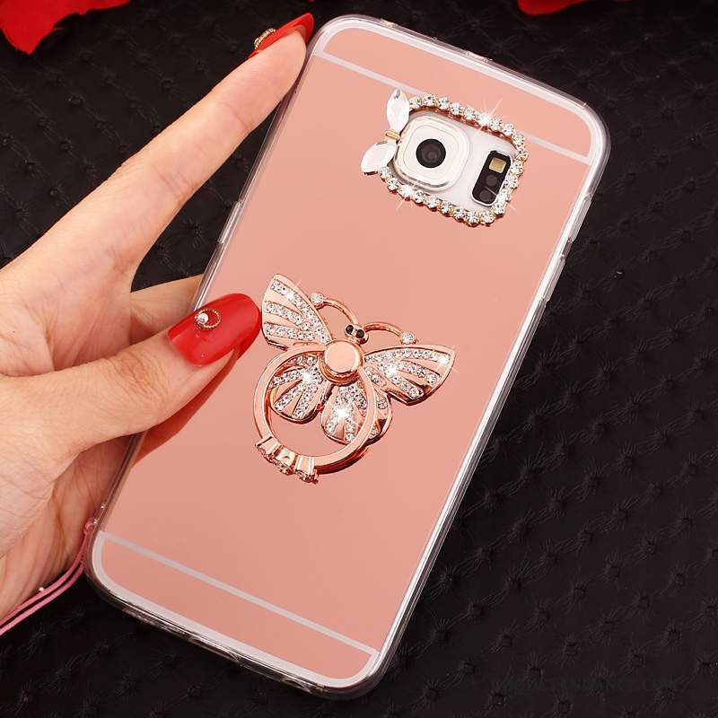 Samsung Galaxy S6 Edge Coque Miroir Fluide Doux Rose Étui Protection