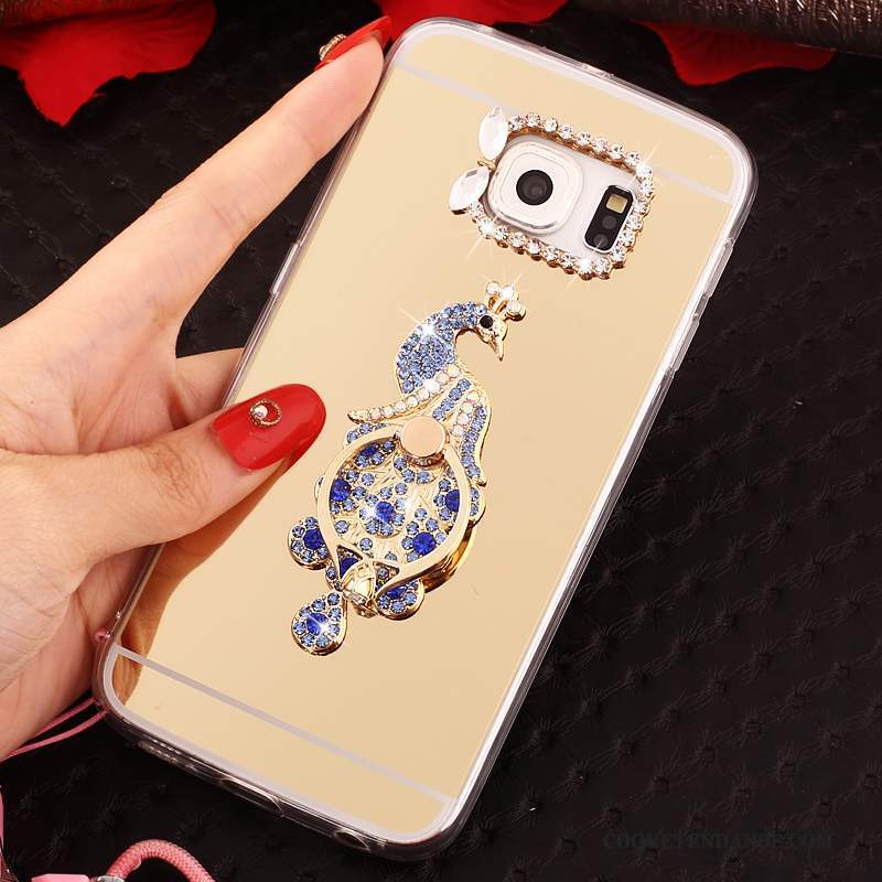 Samsung Galaxy S6 Edge Coque Miroir Fluide Doux Rose Étui Protection