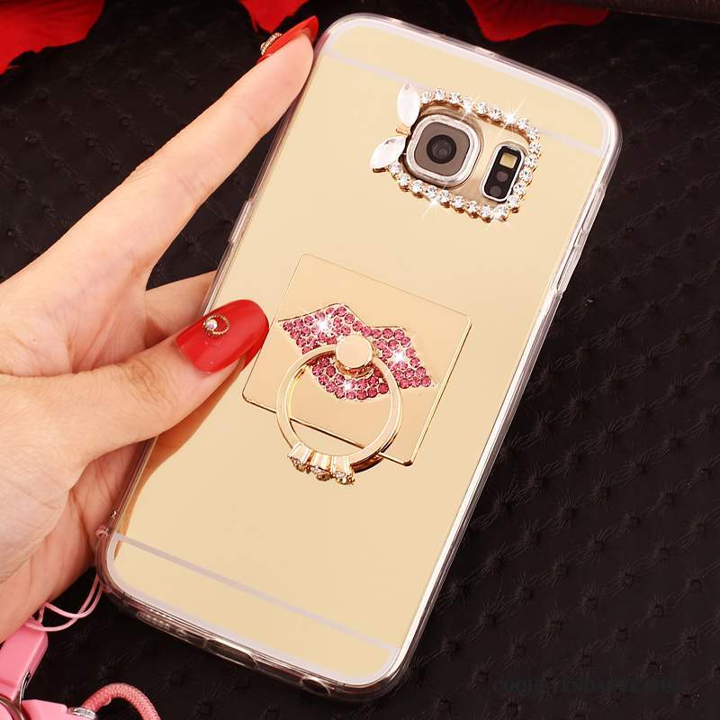 Samsung Galaxy S6 Edge Coque Miroir Fluide Doux Rose Étui Protection