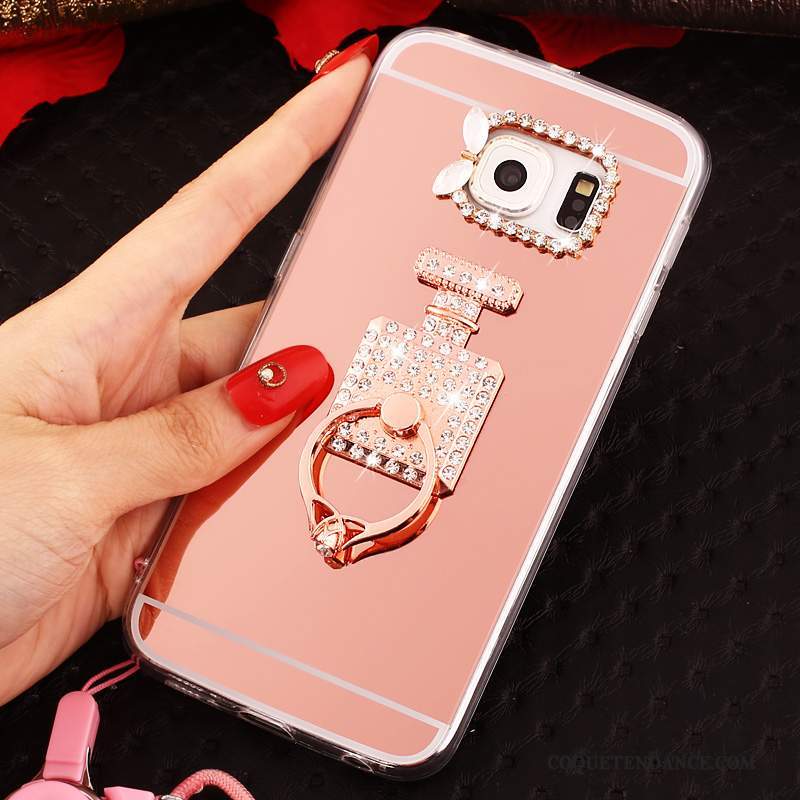 Samsung Galaxy S6 Edge Coque Miroir Fluide Doux Rose Étui Protection