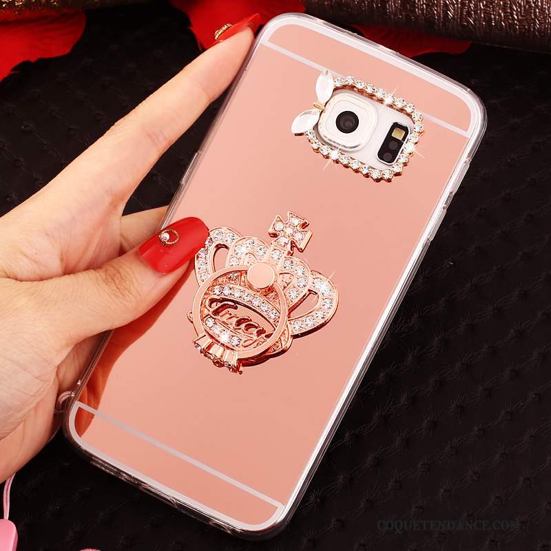 Samsung Galaxy S6 Edge Coque Miroir Fluide Doux Rose Étui Protection