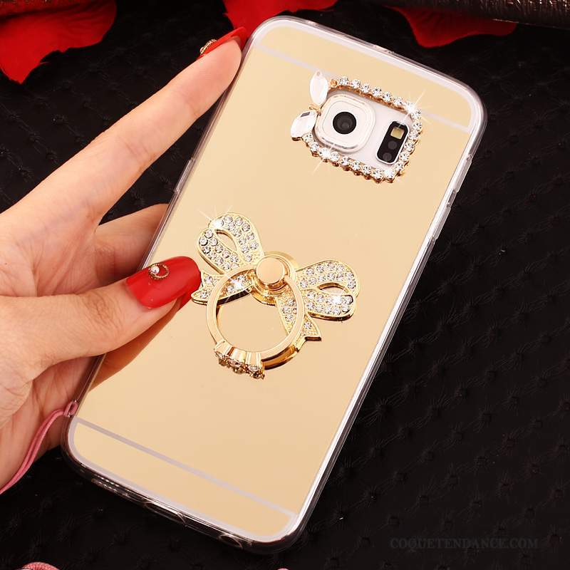 Samsung Galaxy S6 Edge Coque Miroir Fluide Doux Rose Étui Protection