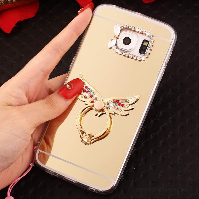 Samsung Galaxy S6 Edge Coque Miroir Fluide Doux Rose Étui Protection