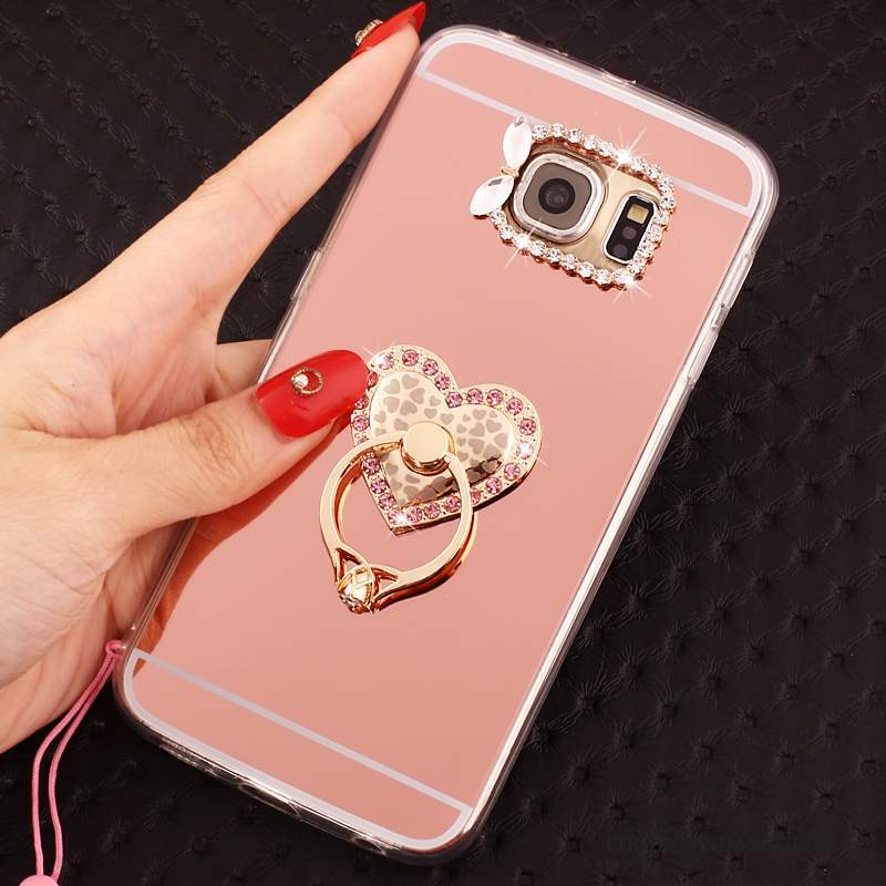 Samsung Galaxy S6 Edge Coque Miroir Fluide Doux Rose Étui Protection