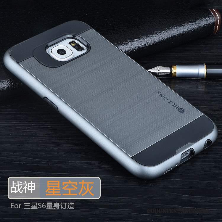 Samsung Galaxy S6 Edge + Coque Protection Gris Étui Argent Incassable