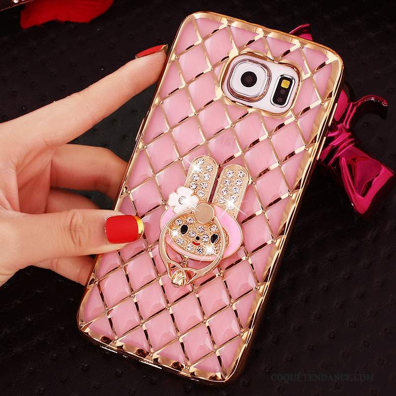 Samsung Galaxy S6 Edge + Coque Silicone Rose Protection Strass