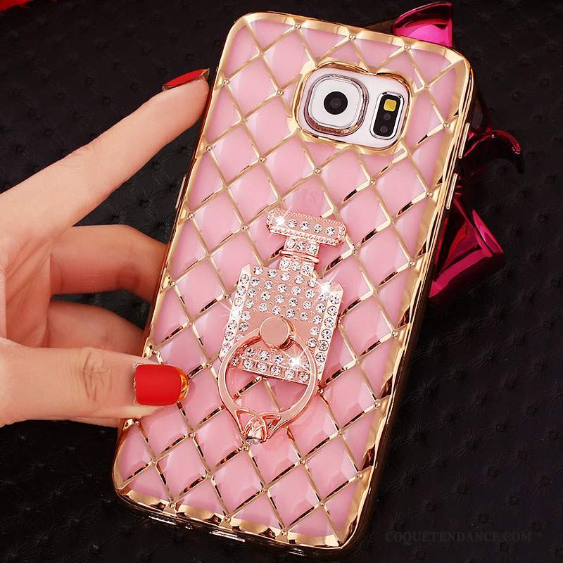 Samsung Galaxy S6 Edge + Coque Silicone Rose Protection Strass