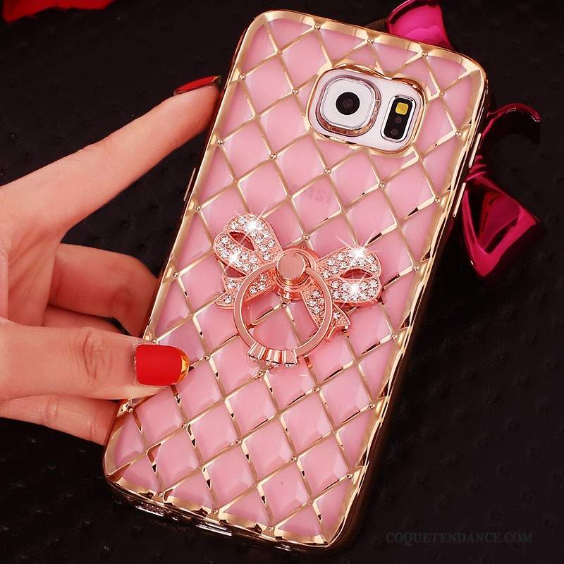 Samsung Galaxy S6 Edge + Coque Silicone Rose Protection Strass